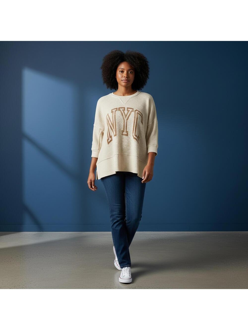 NWT - Am. Eagle Big Hug Waffle Crew Neck Sweatshirt in Oatmeal Heather -XS